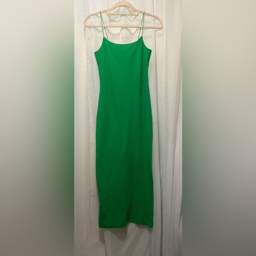 Zara Kelly Green Ribbed Bodycon Midi Dress